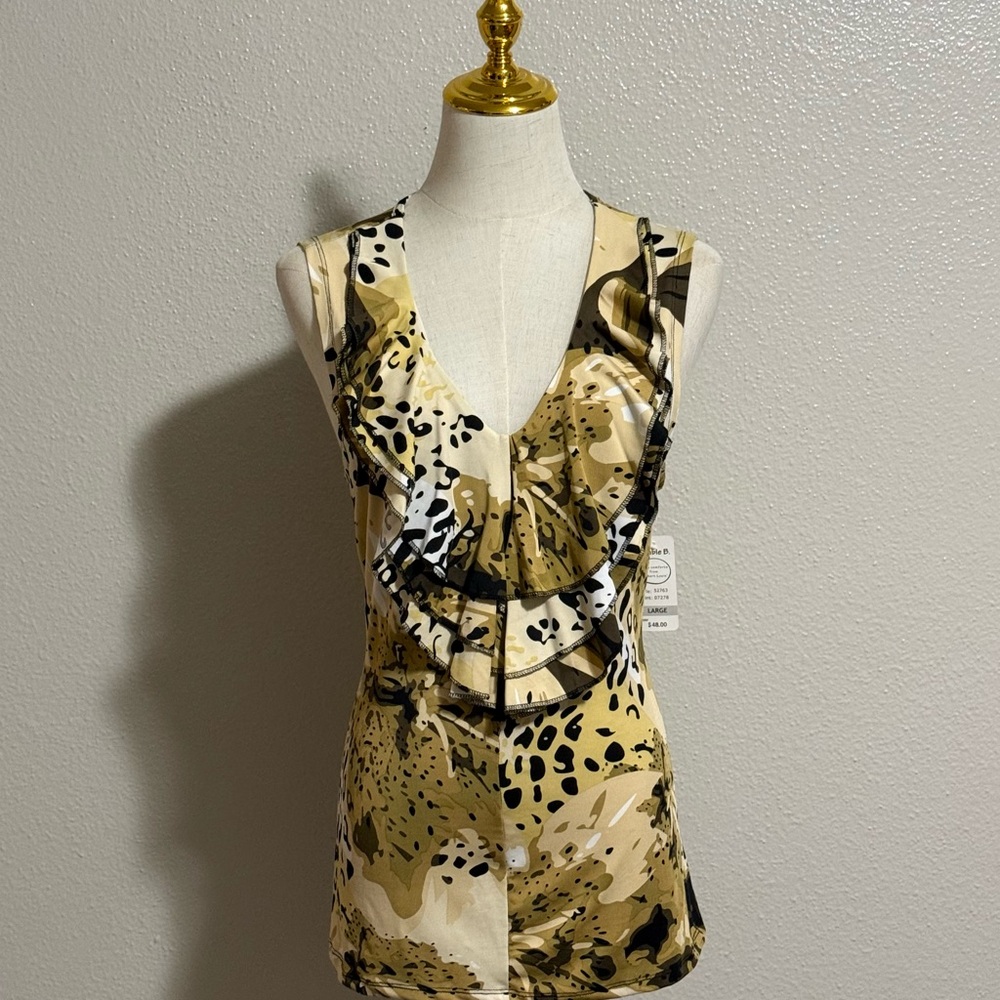 Bumble B Womens Sleeveless V-Neck Top Size L Tan Brown Cozy Casual NWT